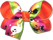 Medium Glow in the Dark Ghosts and Black Cat's Eyes over Orange Double Layer Overlay Bow